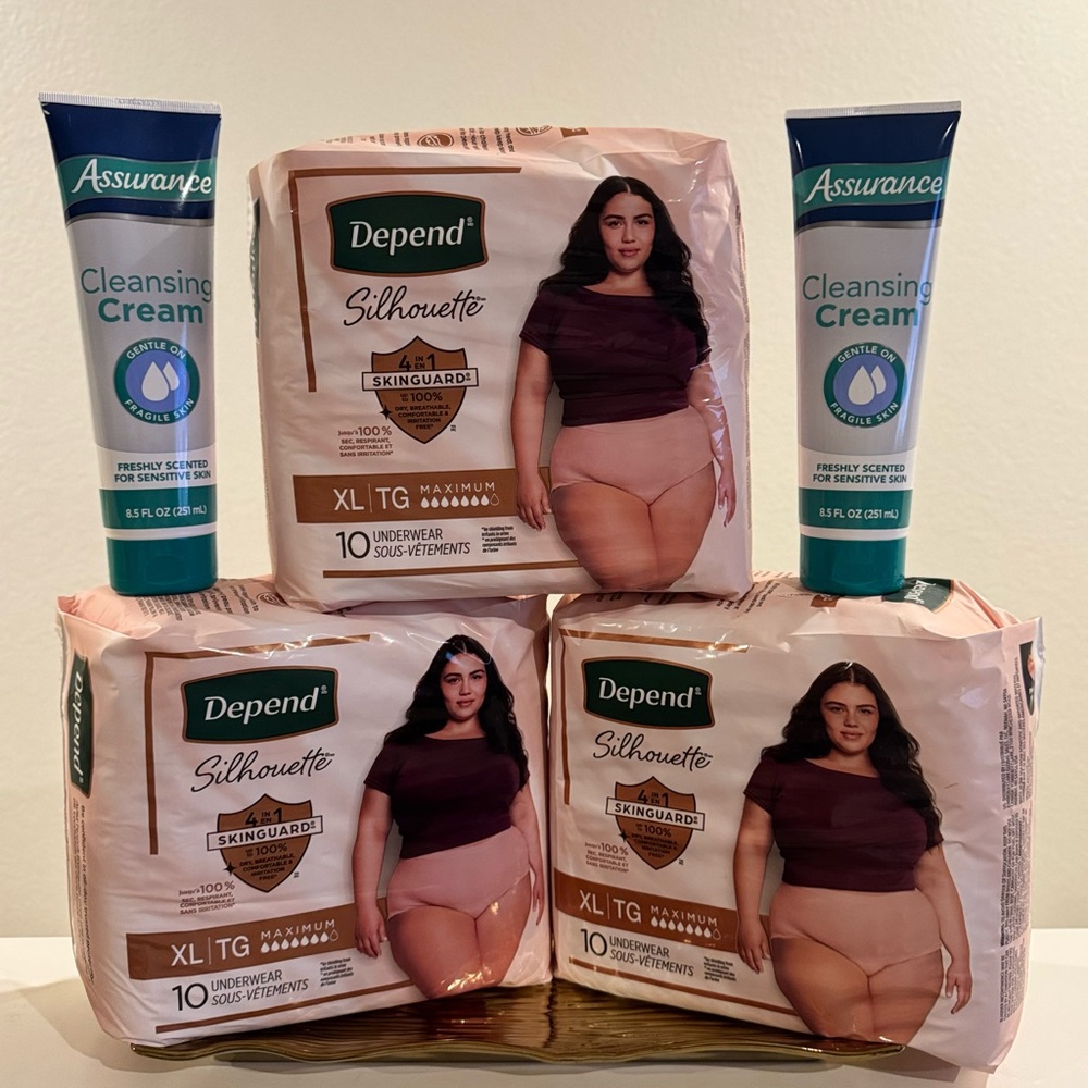 FEMENINE INTIMATE BUNDLE Depend Silhouette XL and Assurance Cleansing Cream.